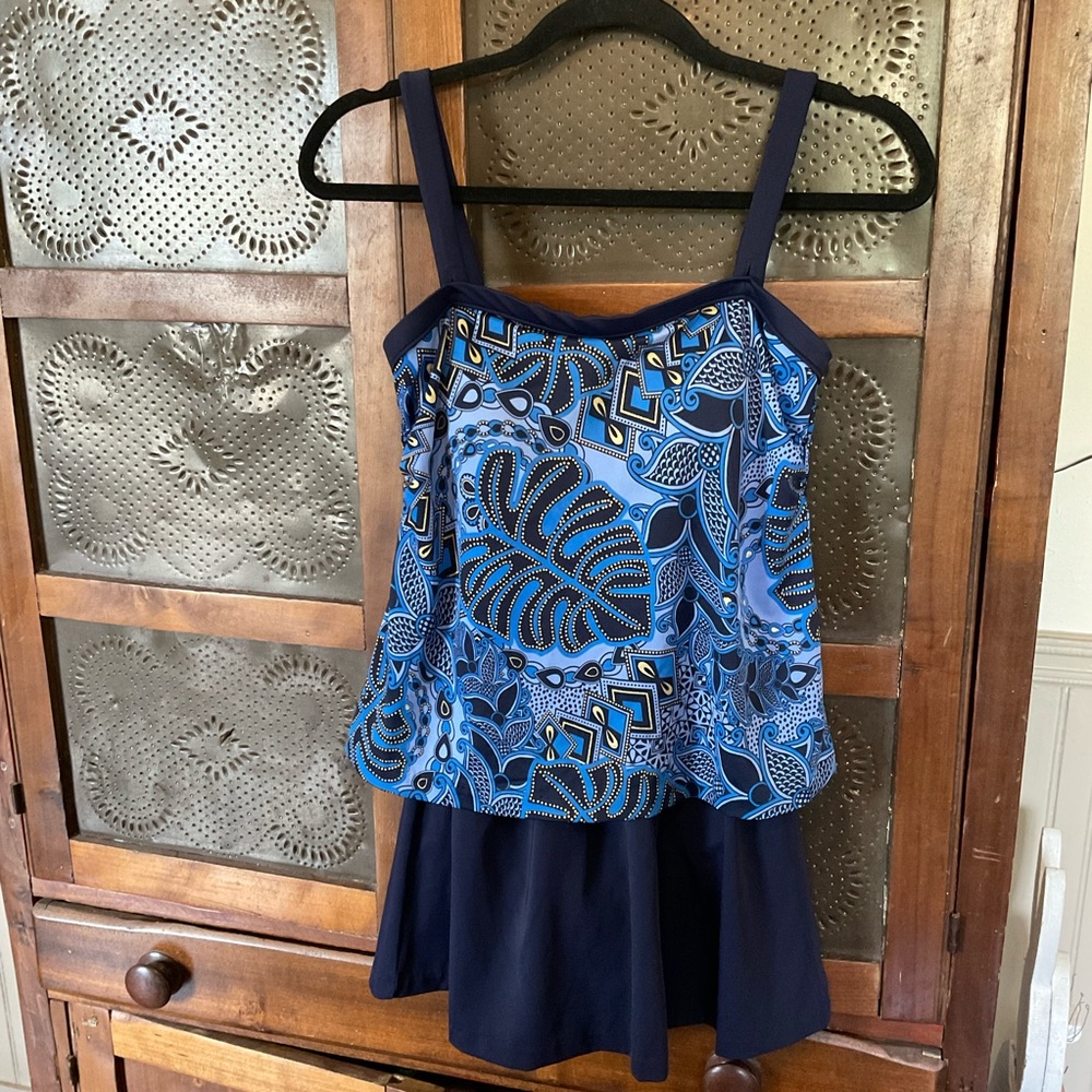 Maxine Blue Print Skirted Swimsuit 12